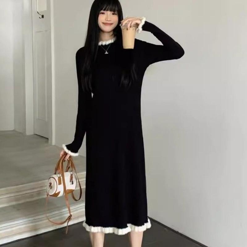 High-End Long Sleeve Knit Sweater Dress - Women's Mid-Length Casual Outerwear