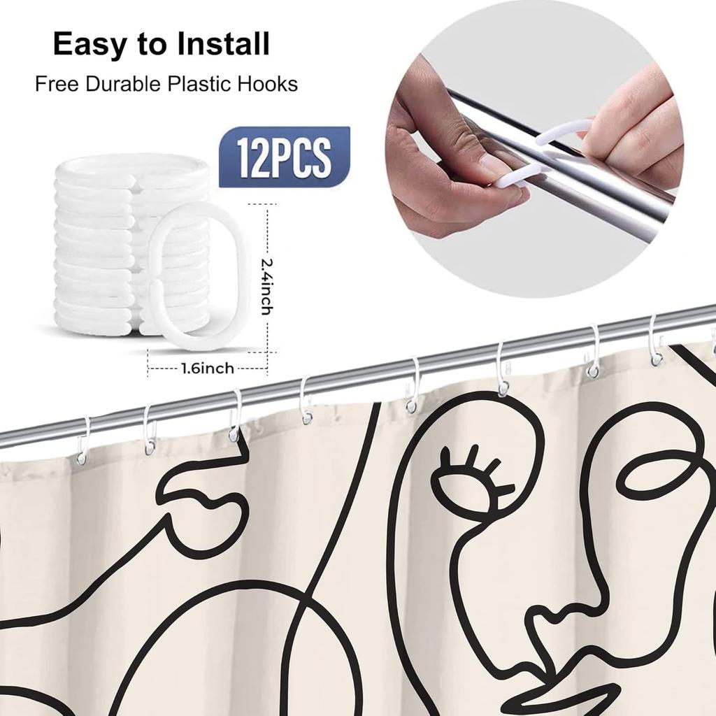 Faccia Astratta Minimalista Moderna Tenda da Doccia per Bagno Line Art Moderna Divertente Estetica Carina Artistica Tessuto in Poliestere Impermeabile