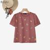 ZANZEA Women Floral Print Casual Round Neck Short Sleeve Blouse