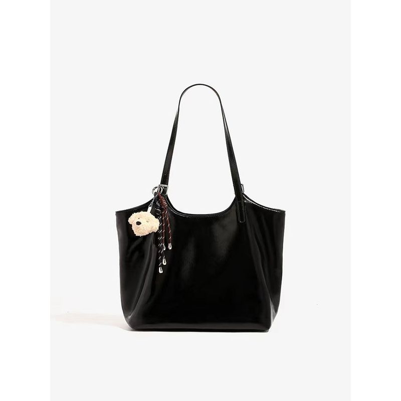 

Daringdream New Simple Soft Leather Bag Bag Large Capacity Tote Bag All-Match Casual Shoulder Bag Black