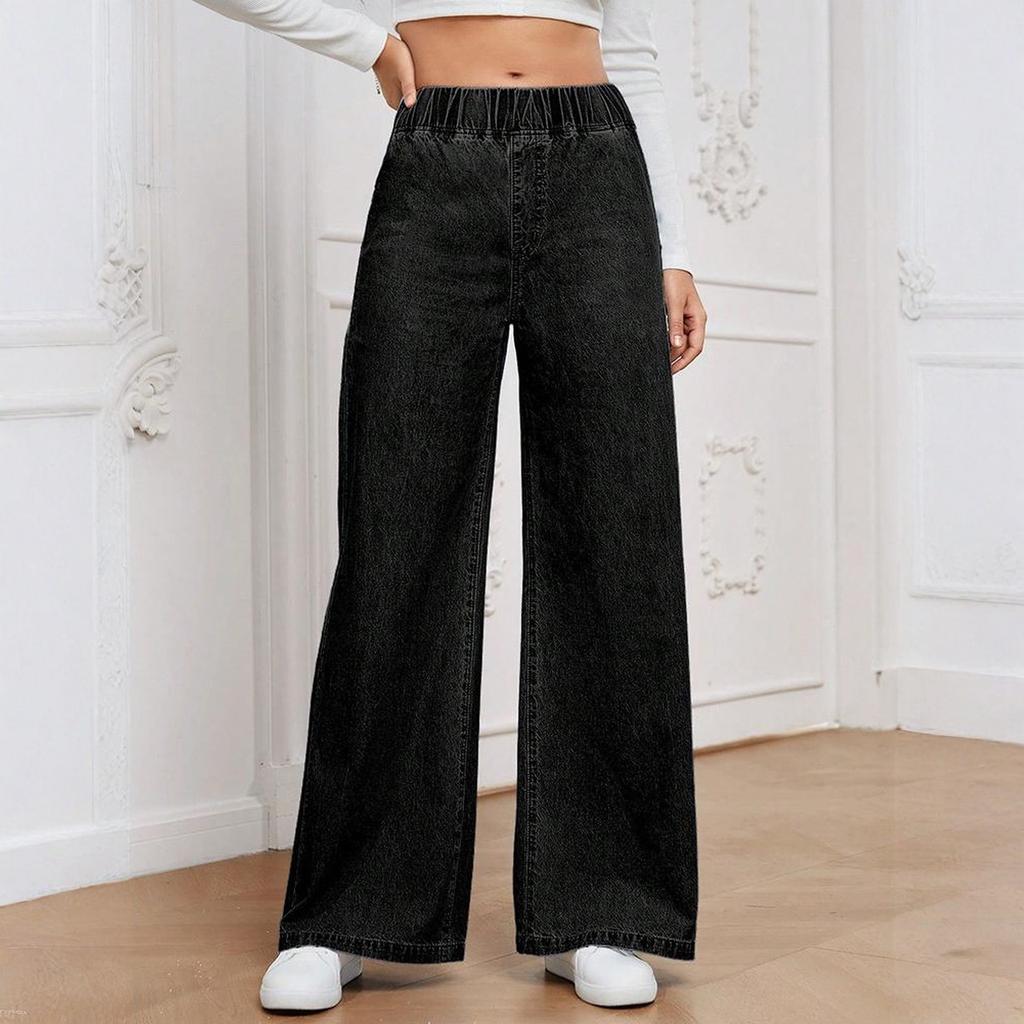 Women's Casual Loose Comfortable Fashionable Solid Color Wide-leg Jeans