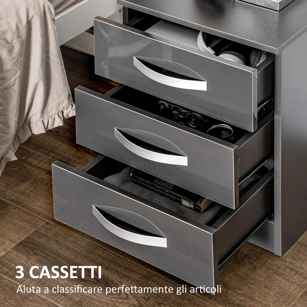 Set of 2 Modern Nightstands with 3 Drawers for Bedroom and Living Room in Particleboard, 40x36x56 cm, Grey