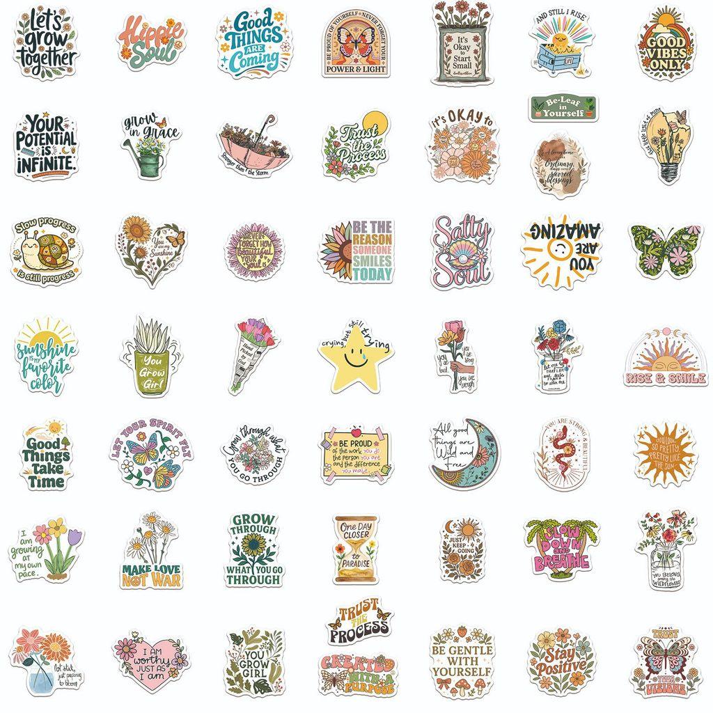 50Pcs Healing Floral Motivational Stickers Waterproof Decals For Notebook Cup Desk Decor Sticker Story Store