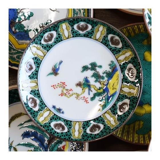 Washa no Kura Plate Stylish Kutani Ware Masterpiece Bean Plate Old Kutani Colored Rock Pine Bird Illustration Small Plate Serving Plate Brand