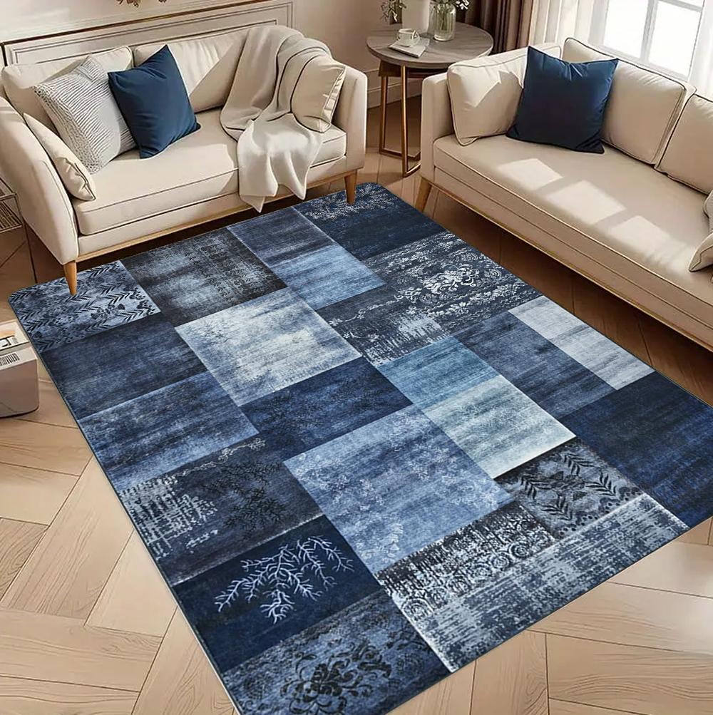 Modern Geometric Patchwork Rug – Machine-Washable Area Carpet for Living Room, Bedroom or Kitchen Decor