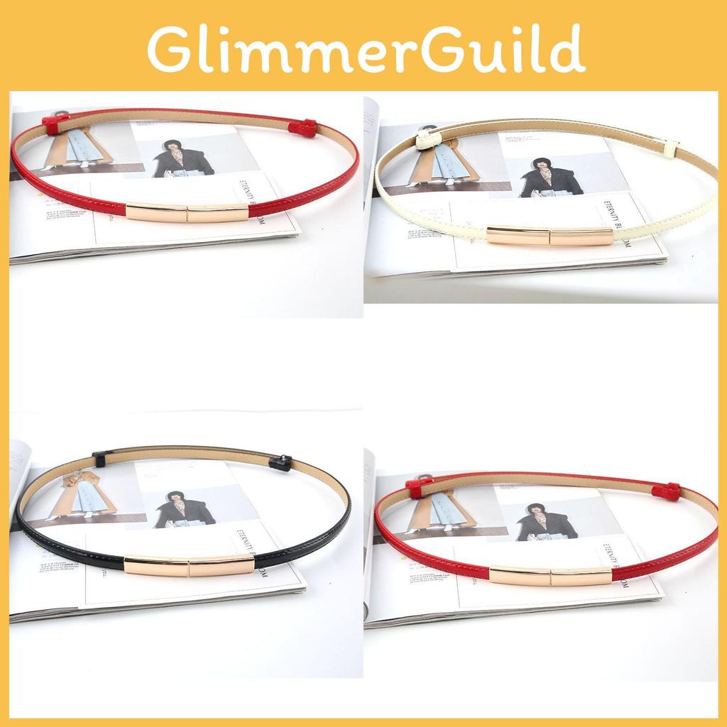 Fashionable Solid Color Gold Buckle Decoration Women Casual Slim Waist Belt For Fashion Dresses