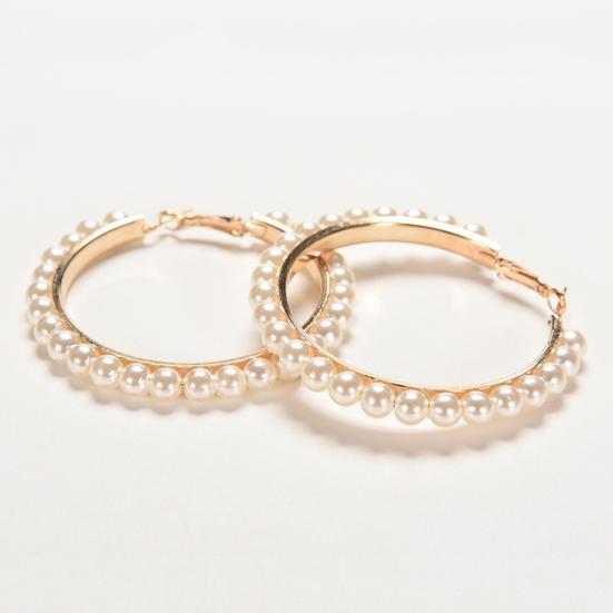 Women Faux Pearl Inlaid Large Circle Statement Hoop Earrings Jewelry