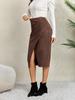 Women's Solid Color Pleated Suede Skirt High Waisted Buckle Wrapped Hip Short Skirt Middle Skirt