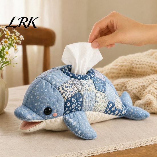Clownfish Tissue Holder DIY Box, Top Opening Soft Fabric Cover, Marine Animal Theme Suede Texture Box Dispenser, Multipurpose Patchwork Designs Sewing