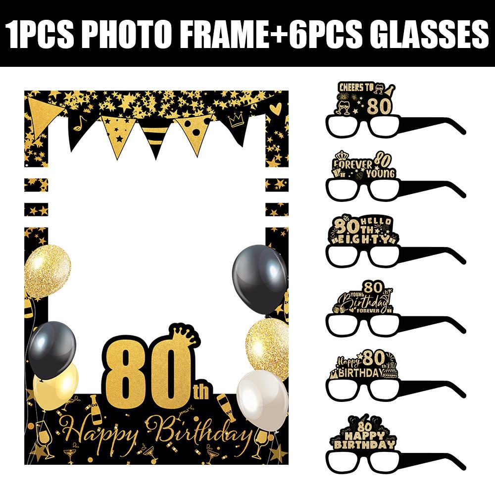 18 To 80 Years Old Birthday Black Gold Paper Glasses Photo Frame Decor Props