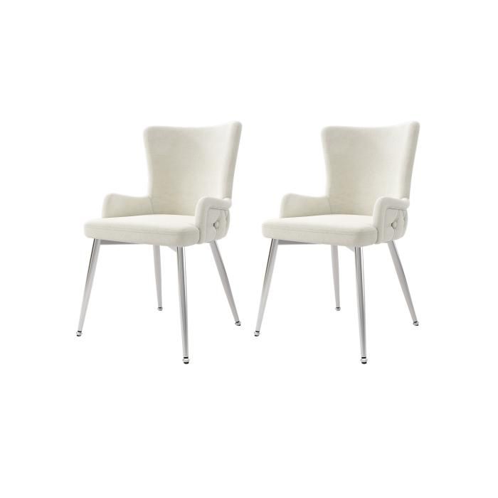 Chaise De Salle À Manger - MUVOE - Velours Beige - Lot De 2 - Pieds En Métal - Design Moderne