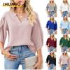 Women's Fashion Casual Solid Color Print V Neck Blouses & Shirts