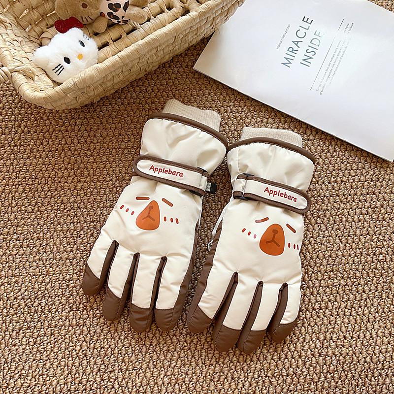 Ski gloves female cute warm velvet thickened windproof and cold couple warm gloves