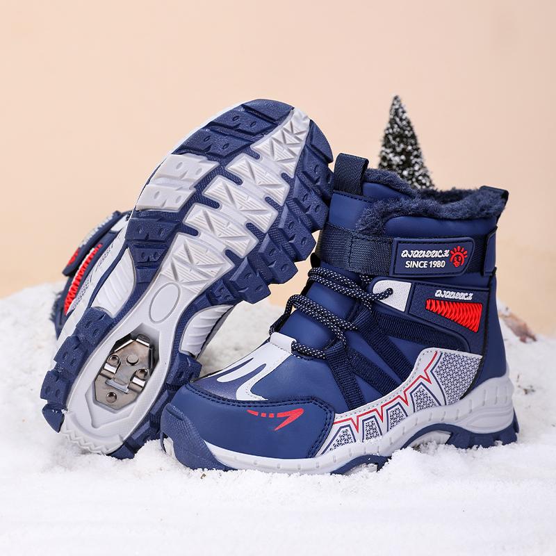 30-40 Children's Winter Large Size Fashionable Outdoor Velcro High Top Plush Warm Cotton Boots Snow Boots