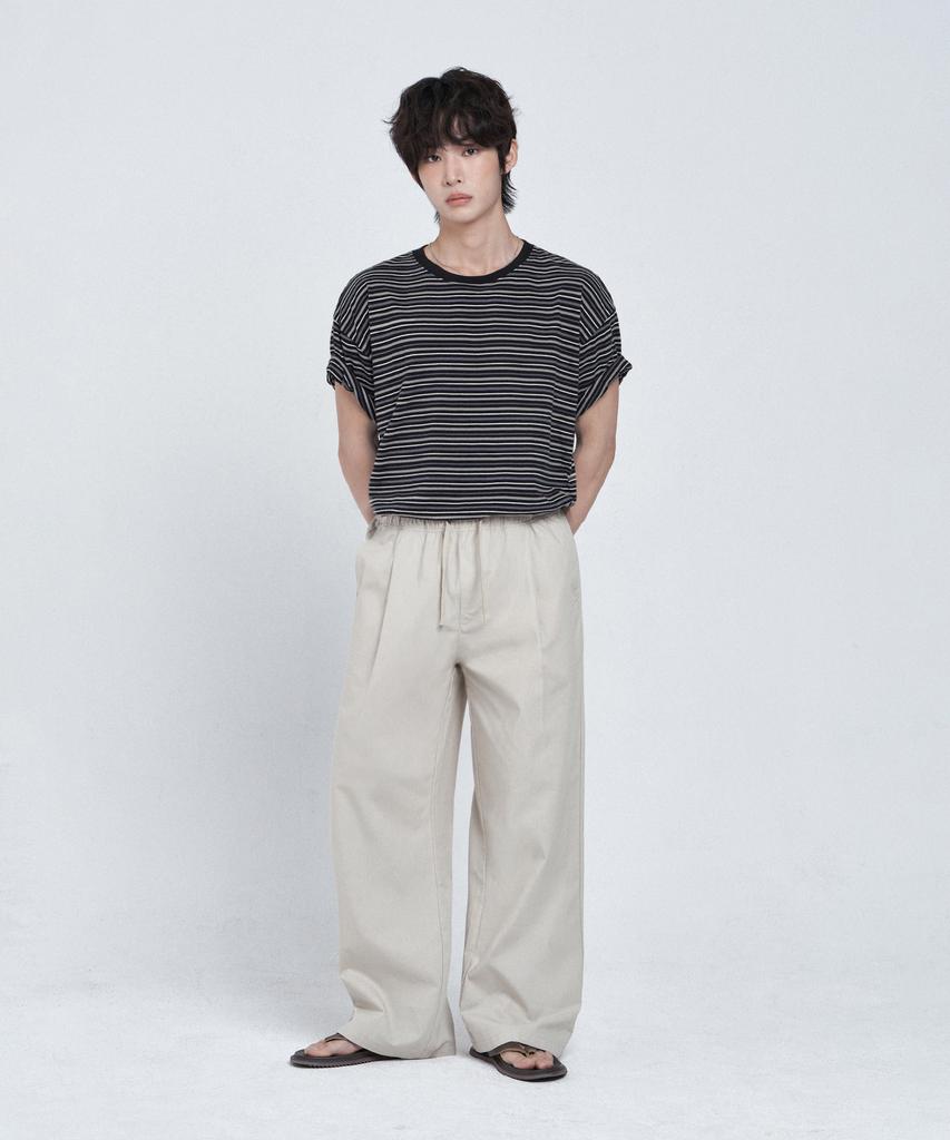 LEMAIN SECOND Fine Stripe Oversized Short Sleeve T-Shirt [Black]