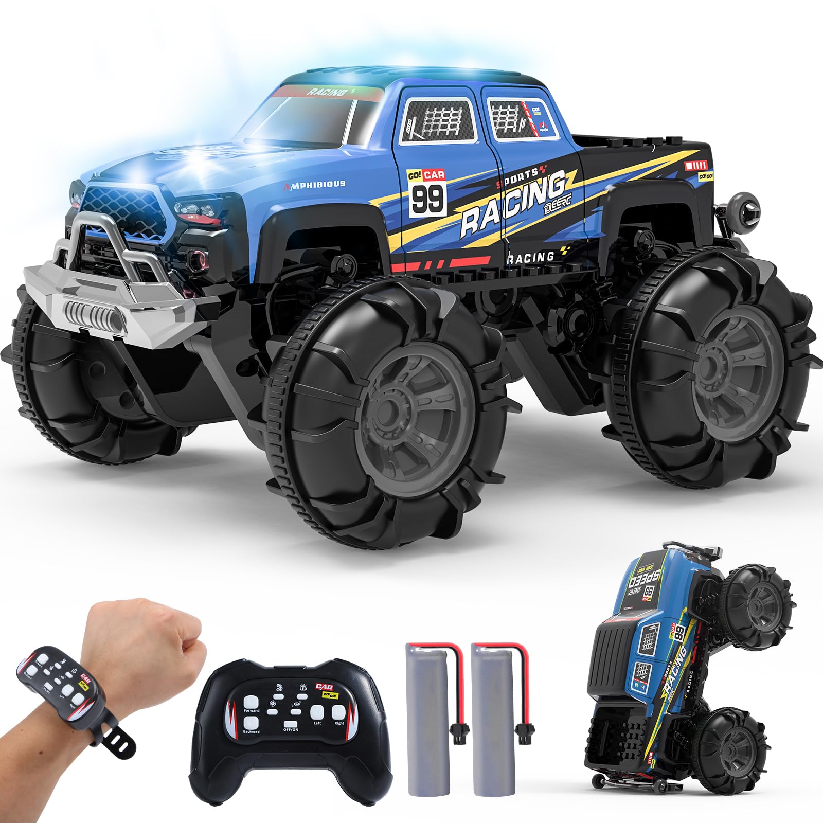 

DEERC Амфибийная радиоуправляемая машина для дистанционного управления Два способа управления жестами 7 70 минут работы Идеальный подарок для мальчиков и школьников начальной и средней школы синий