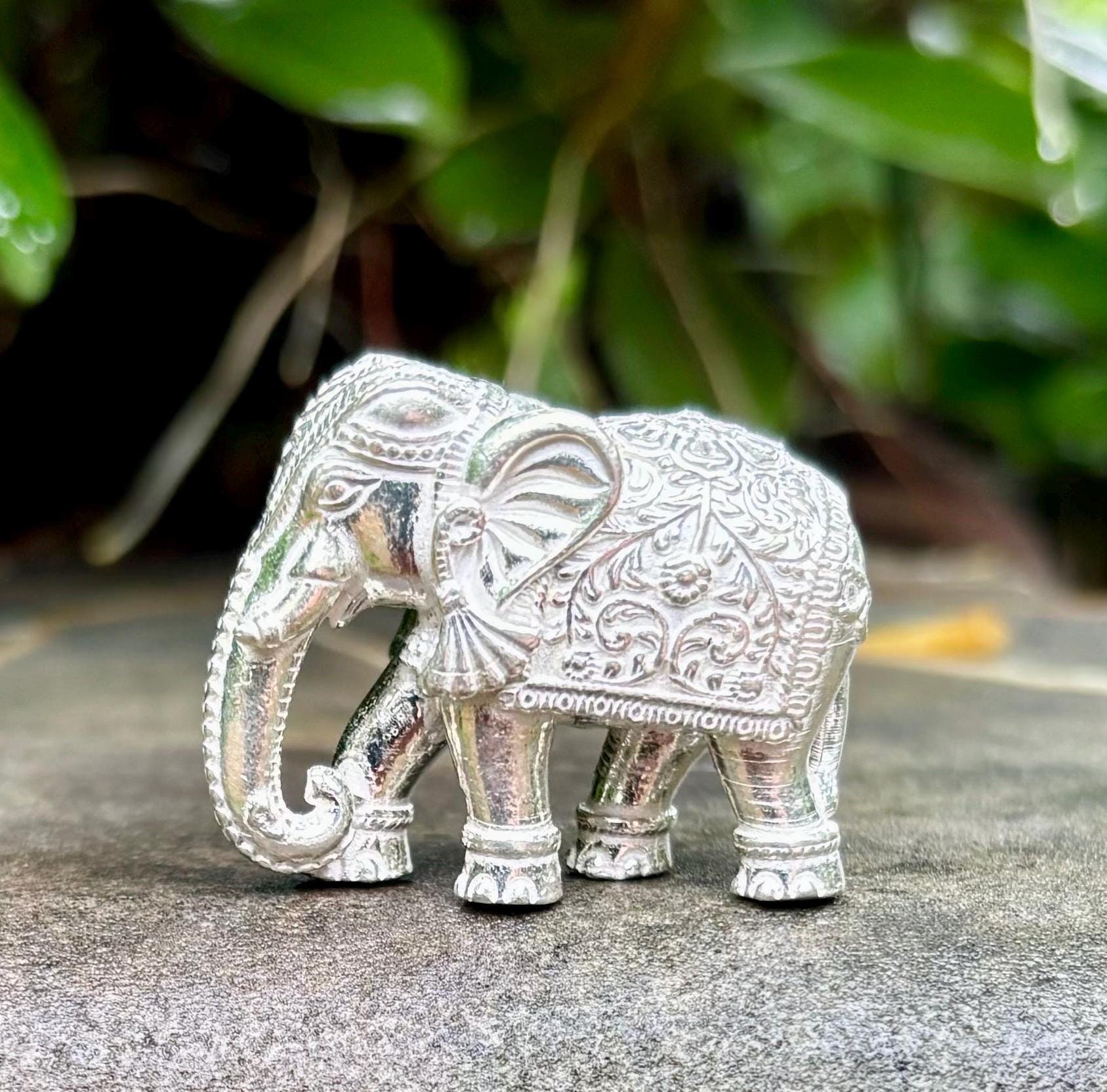 999 Fine Silver Hindu Religious Elephant Idol Statue 45 gm Temple Pooja Solid Silver collectibles Hathi Trunk Down, Rahu Remedy One Size