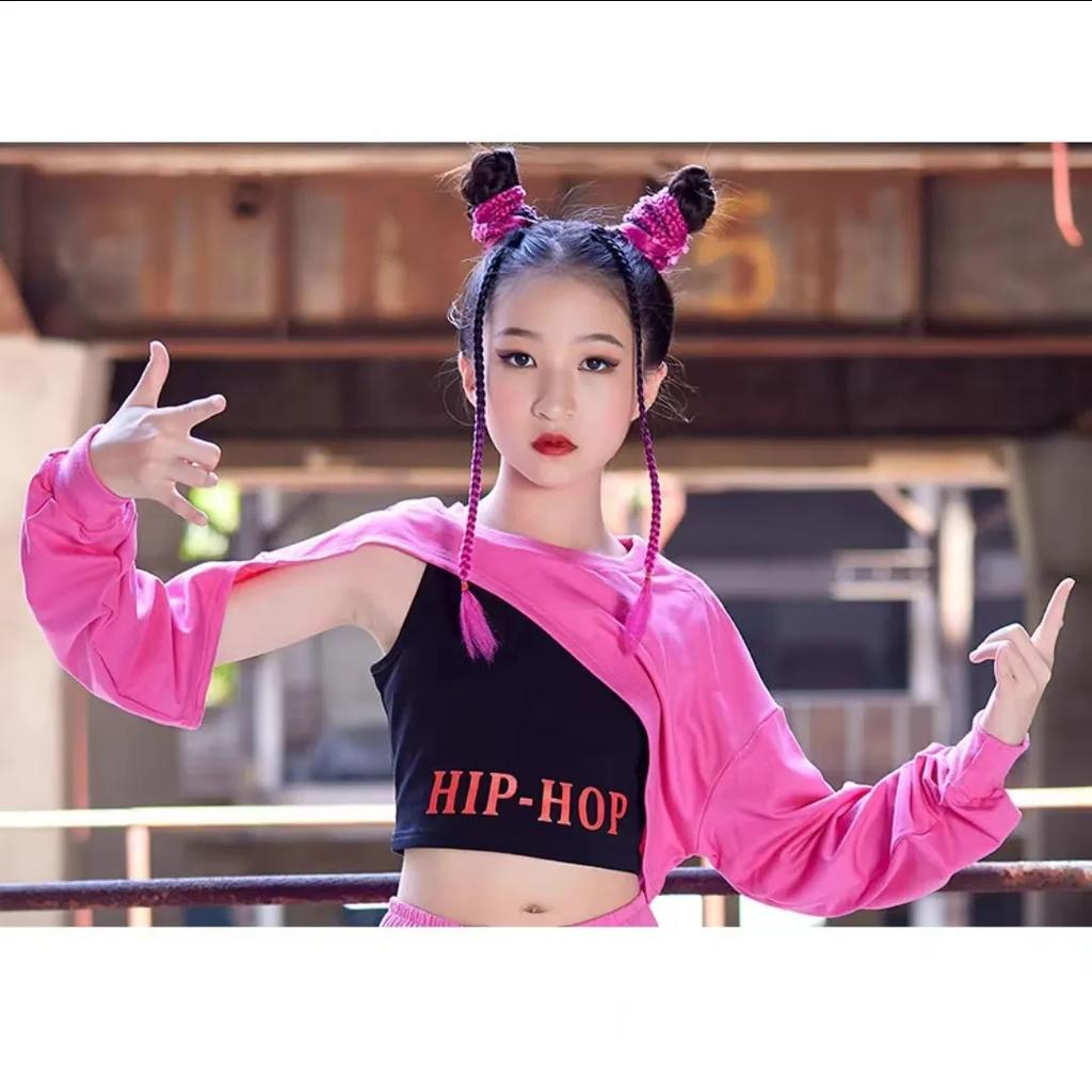 Girls' Jazz Dance Performance Costume: Korean-Style Design with Unique Top + Pants Hip-Hop Two Piece Set