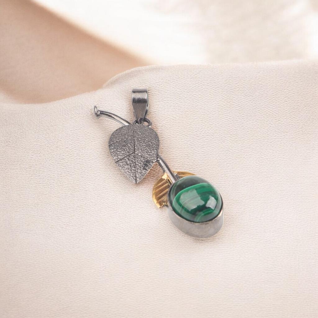 Malachite Pendant 925 Sterling Silver Green Gemstone Handmade Jewelry For Mother PP-55-34