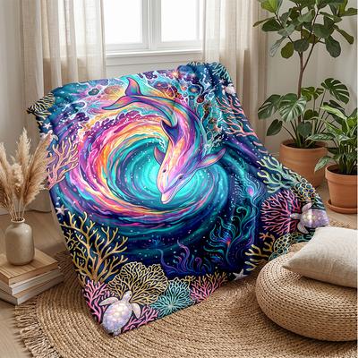 Oceanic Mermaid Fantasy Theme Blanket Lightweight Warm Flannel Blanket Decorative Throw Blanket for Home Decoration
