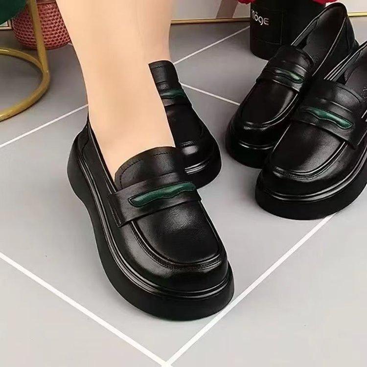 Soft-soled Loafers Women's All-match British Style Pedal Small Leather Shoes Women's Non-slip Sponge Cake Thick-soled Single Shoes