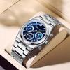 CHENXI Men's Multifunctional Watch Calendar Moon Phase Chronograph Stylish Stainless Steel Strap Luminous Waterproof Wristwatch