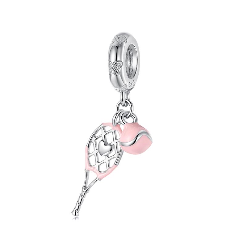 WOSTU 925 Silver Sports Series Pendants Tennis basketball rugby Charms Bead Fit Bracelet DIY Gift for Women Player Fan