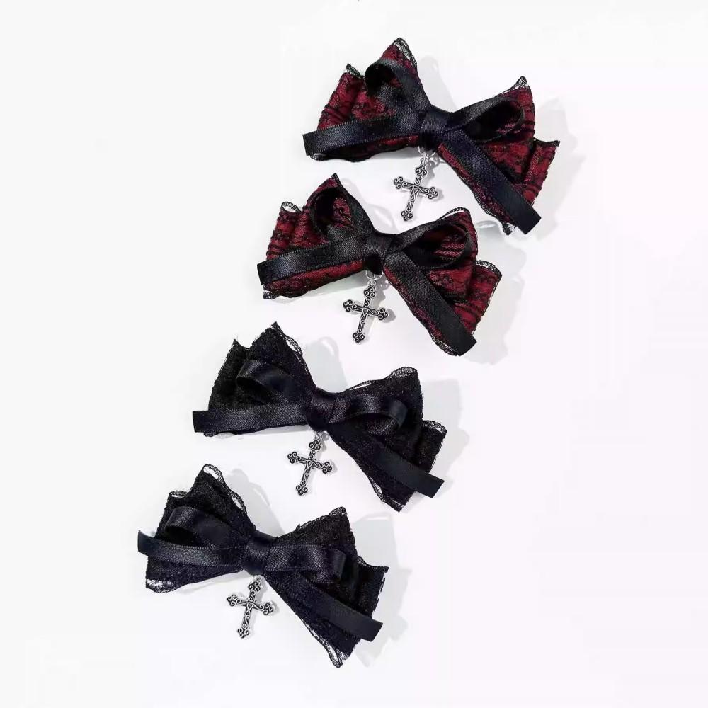 2pcs Gothic Style Bow Hair Clip Sweet Cool Hair Accessories Cosplay Black Wine Red Lace Hair Alligator Clips Barrette