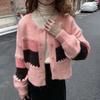 Spring Autumn Winter Korean-Style Knit Cardigan: Women's Fashion Color-Block Striped Short Outer-Wear Sweater