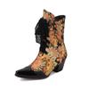 B/Women's High Heel Short Boots Fashion Print Thick Heel Denim Boots Autumn and Winter New Large Women's Boots