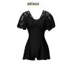 Costume da bagno contenitivo stile coreano: Dimagrante, Gonna, Push-Up, Cut-out, Maniche Corte, Copertura Braccia, per Seno Piccolo.