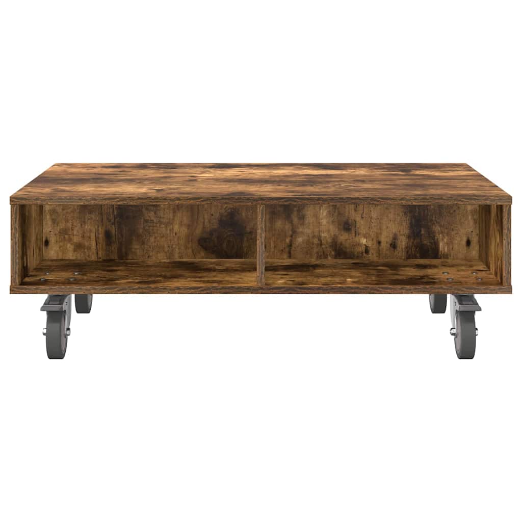 Side Table with Wheels Smoked Oak 90 x 50 x 30 cm
