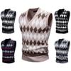 Herren Trendiger V-Ausschnitt Karomuster Farbblock Strickweste - Herbst/Winter Lässige Warme Schicht