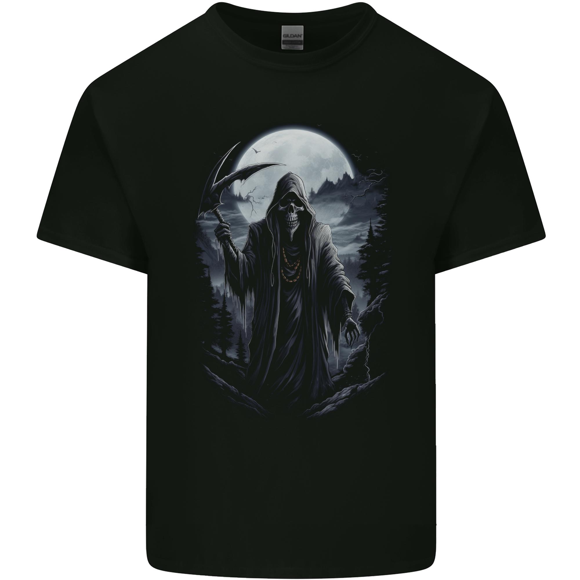 Grim Reaper in a Spooky Landscape Skull Unisexs Light Cotton TShirt S