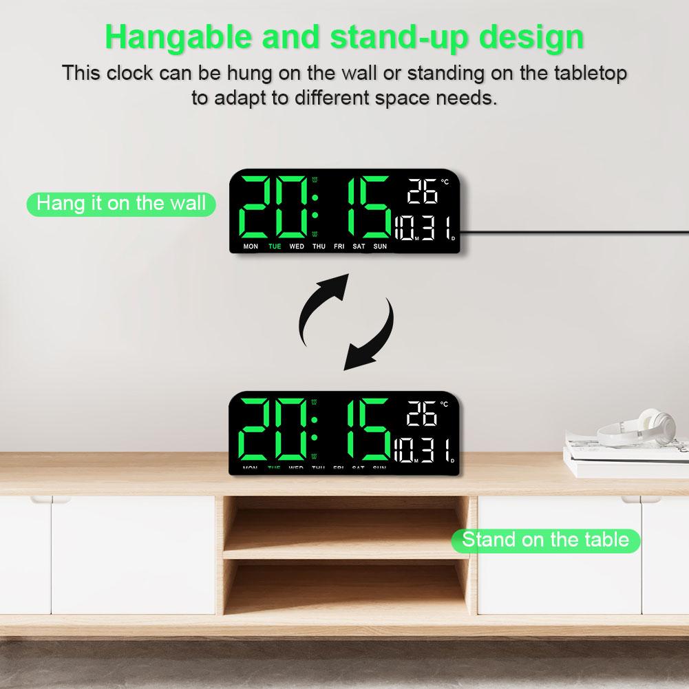 LED Digital Alarm Clock Electronic Wall Clock Large Number Display Bedside Alarm Clock Temperature/Date Display for Home Office