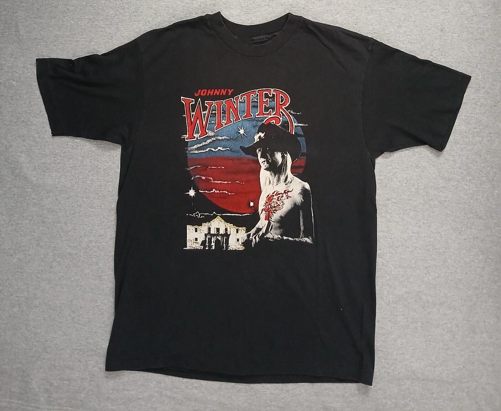 Vtg Johnny Winter Tour 1989 T Shirt Heavy Cotton Black All Size For Men TR444 S