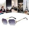 Fashion Sunglasses for Women Men- Octagon Frameless Sun Glasses Black Shade Polygon Tinted Eyewear