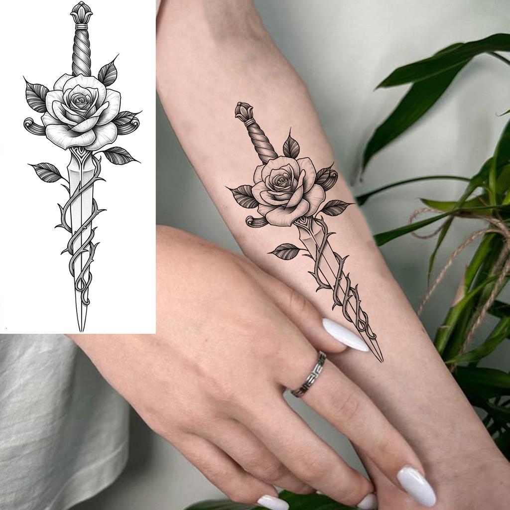 1 Blatt Totenkopf Schmetterling Rose Temporäre Tattoos Für Frauen Männer Hände Fuß Nacken,Temp Fake Tattoo Aufkleber Langanhaltend Wasserdicht