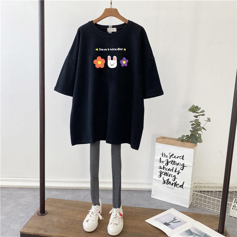 Women's Round Neck Short Sleeve Maternity Nursing T-Shirt Straight Mid Length Cartoon Print Plus Size Korean Casual Breastfeeding Top 2023 Summer