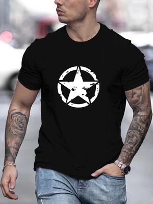 2025 Été Hommes Nouveau Coton Pur Simple Décontracté Ample Imprimé Logo Étoile Sports Grande Taille Col Rond T-shirt Manches Courtes