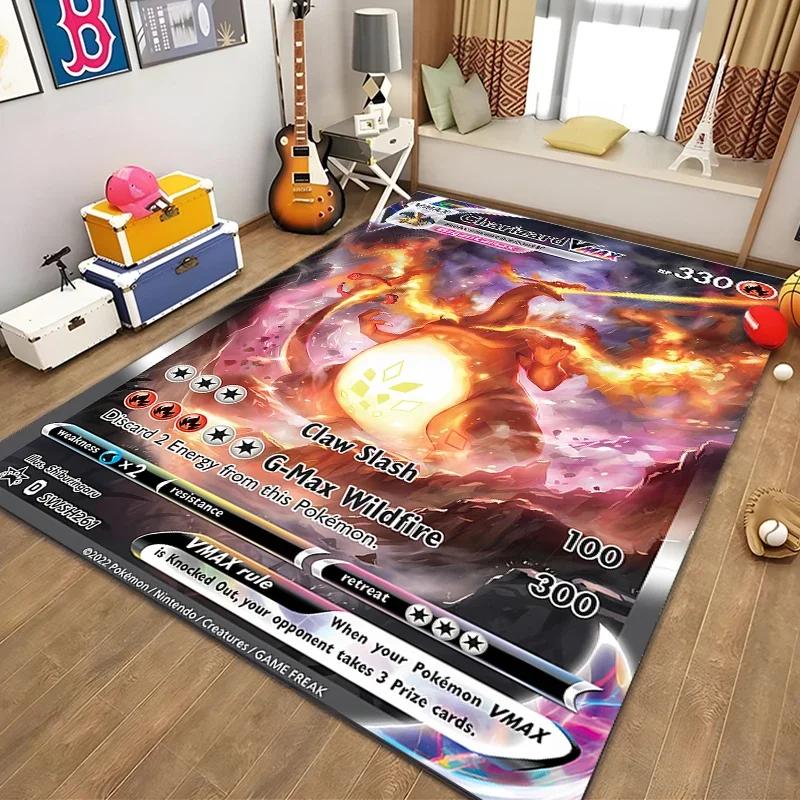 Japanese Anime Pokemon Charizard Card Pattern Rug for Bedroom Living Room Non-slip Exquisite Home Decor,Washable Rug Potdemiel