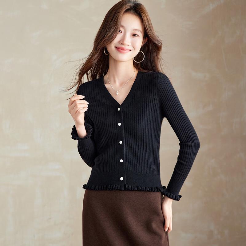 Srcr Women s Short Fine Wool Knitted Cardigan L