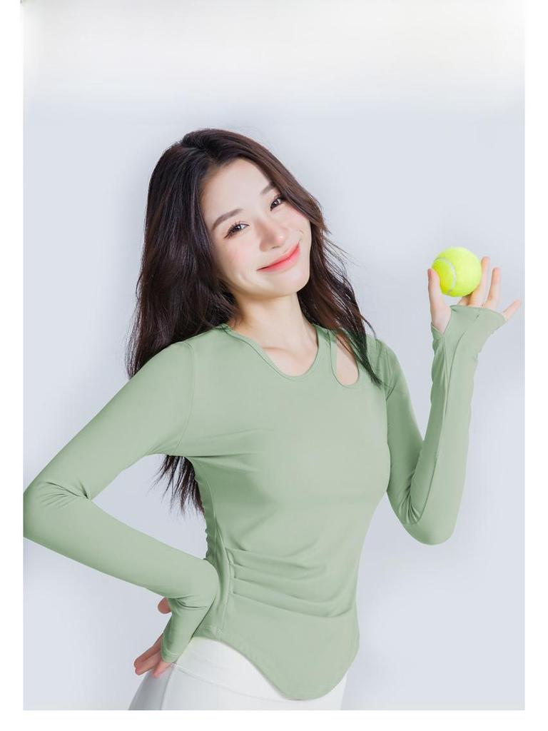 Women's Long Sleeve Yoga Top with Chest Pad: Autumn Pilates Fitness T-Shirt