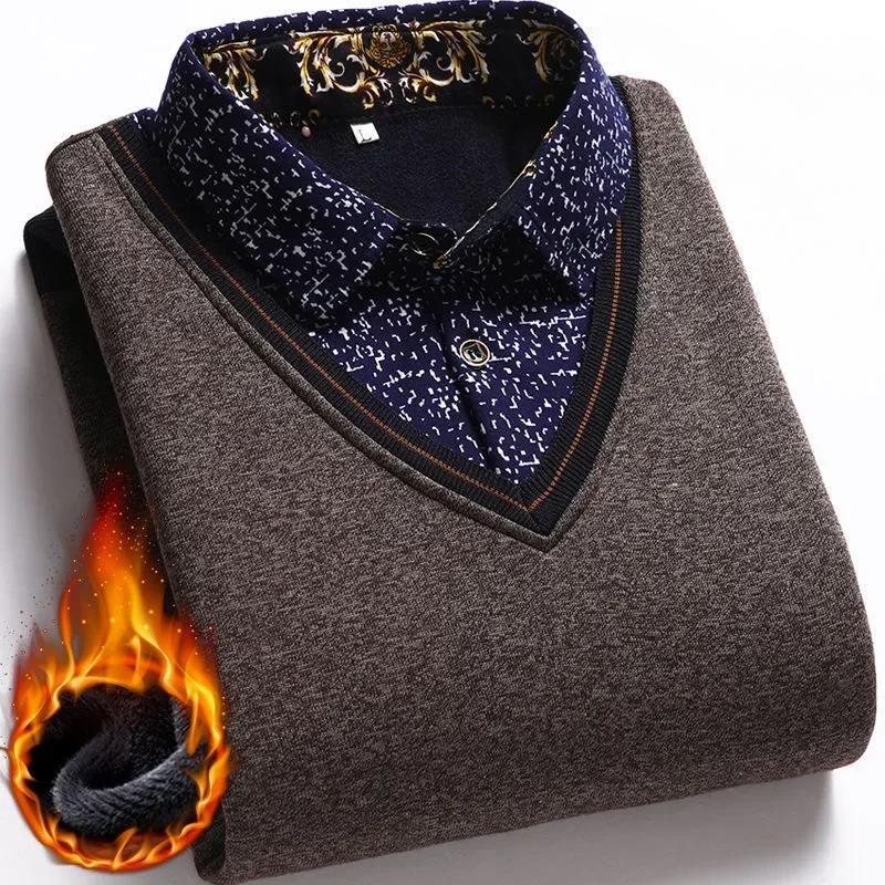 

Новинка 2025 года, осенне-зимний мужской шерстяной свитер с воротником-стойкой, модный клетчатый однотонный утолщенный теплый флис высокого качества, универсальный повседневный 4XL