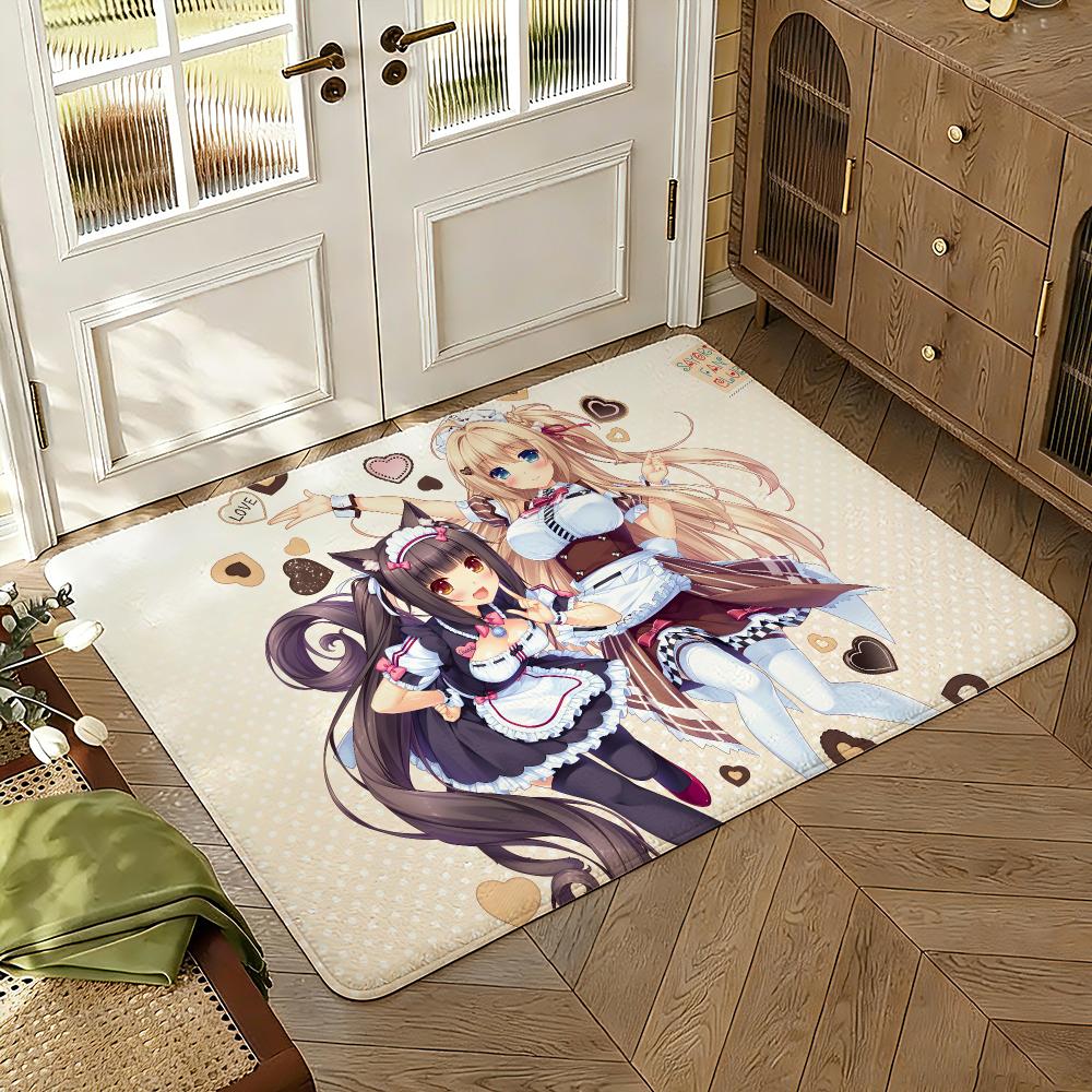 Anime Girl N-nekopara Game Maid Floor Mat Soft Thickened Absorbent Non-Slip Bedroom Living Room Door Mat Home Decor Flannel Rugs