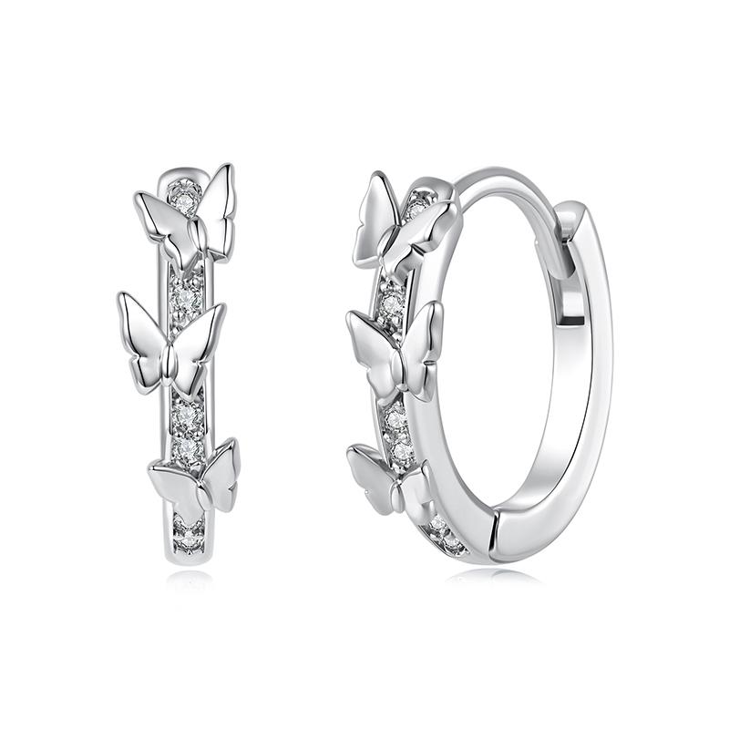 WOSTU Top Quality Star Huggie Earrings with 925 Silver Needle Wedding Zircon Hoop Earrings Hypoallergenic Party Daily Wear Gift