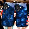Blue and White Flowers For Apple iPhone 16E 16 E 11 13 15 P Ro 14 Pro Max 12 Mini 7 8 Plus XS Black Tempered Glass Phone Case