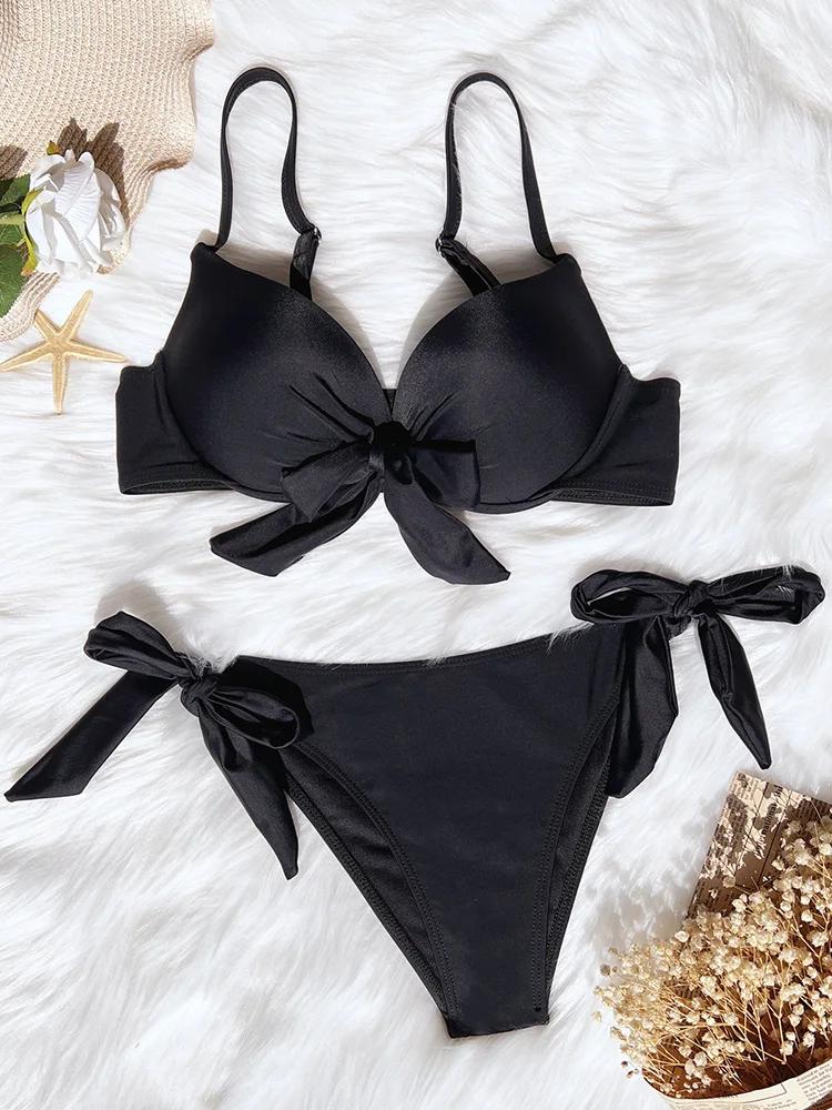 

Сексуальный завязанный бюстгальтер на косточках, женский купальник, бикини, женский купальник, комплект из двух частей, бикини, пуш-ап, купальный костюм, плавание XL