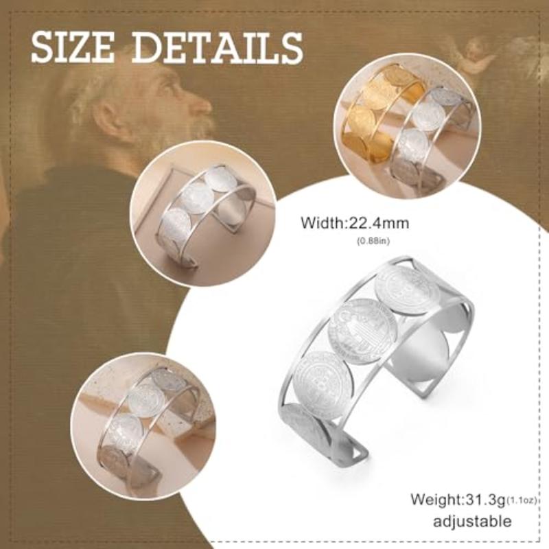 Dreamtimes St Benedict Exorcism Bracelets for Men Stainless Steel Catholic Roman Exorcism Cross Protection Religious Jewelry