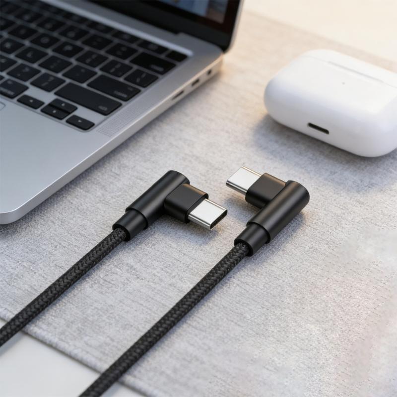 Nylon Braided USB C To USB C PD60W Charging Cable Double 90 Degree Bend Design For Smartphones And Laptops